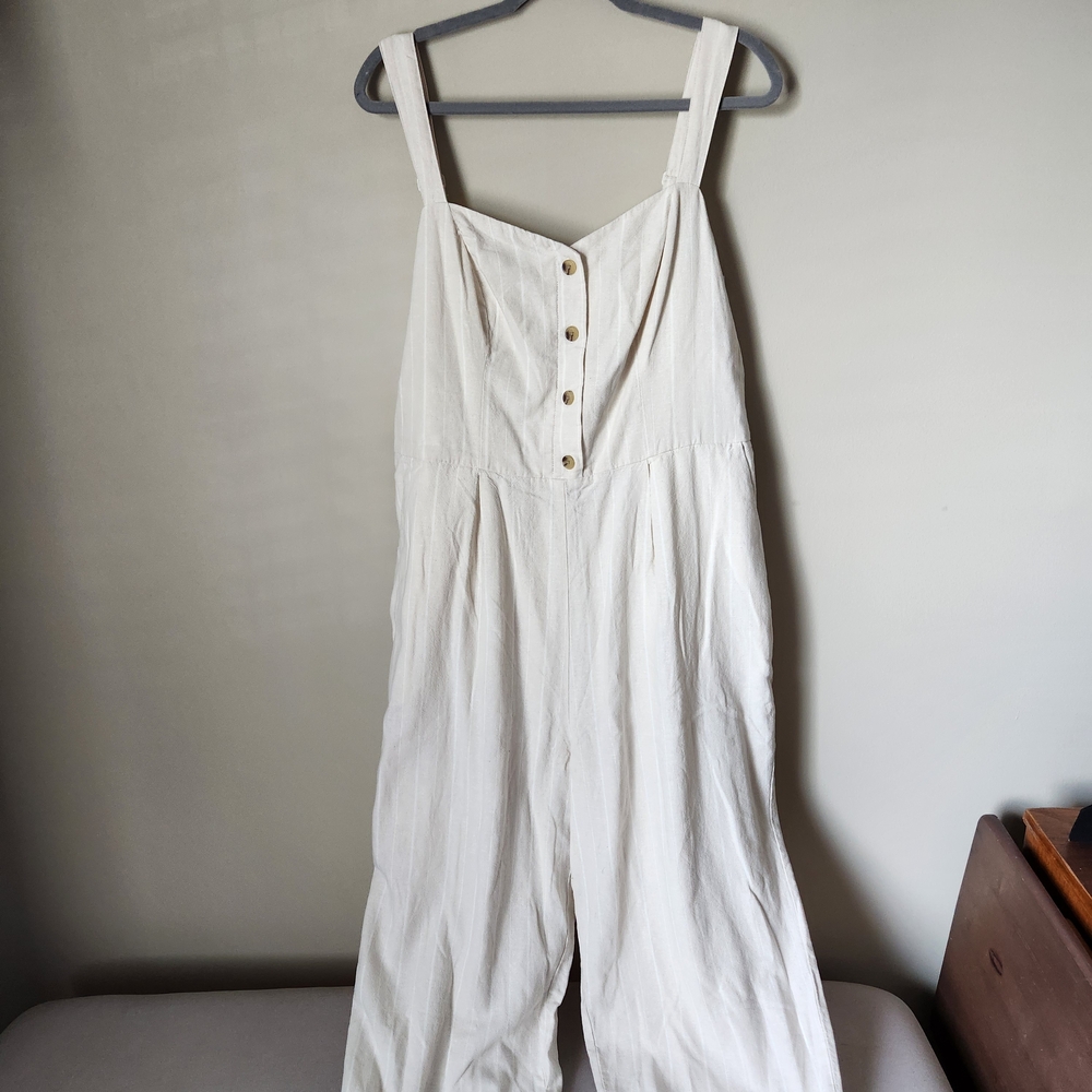 Old Navy Cream Button-Front Wide-Leg Jumpsuit